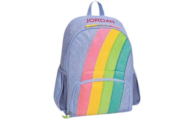 Pottery Barn Kids Mackenzie Small rainbow backpack, one of the best backpacks for young children.