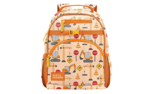Simple Modern Fletcher Medium 12-liter kids’ backpack with a construction print and padded straps.