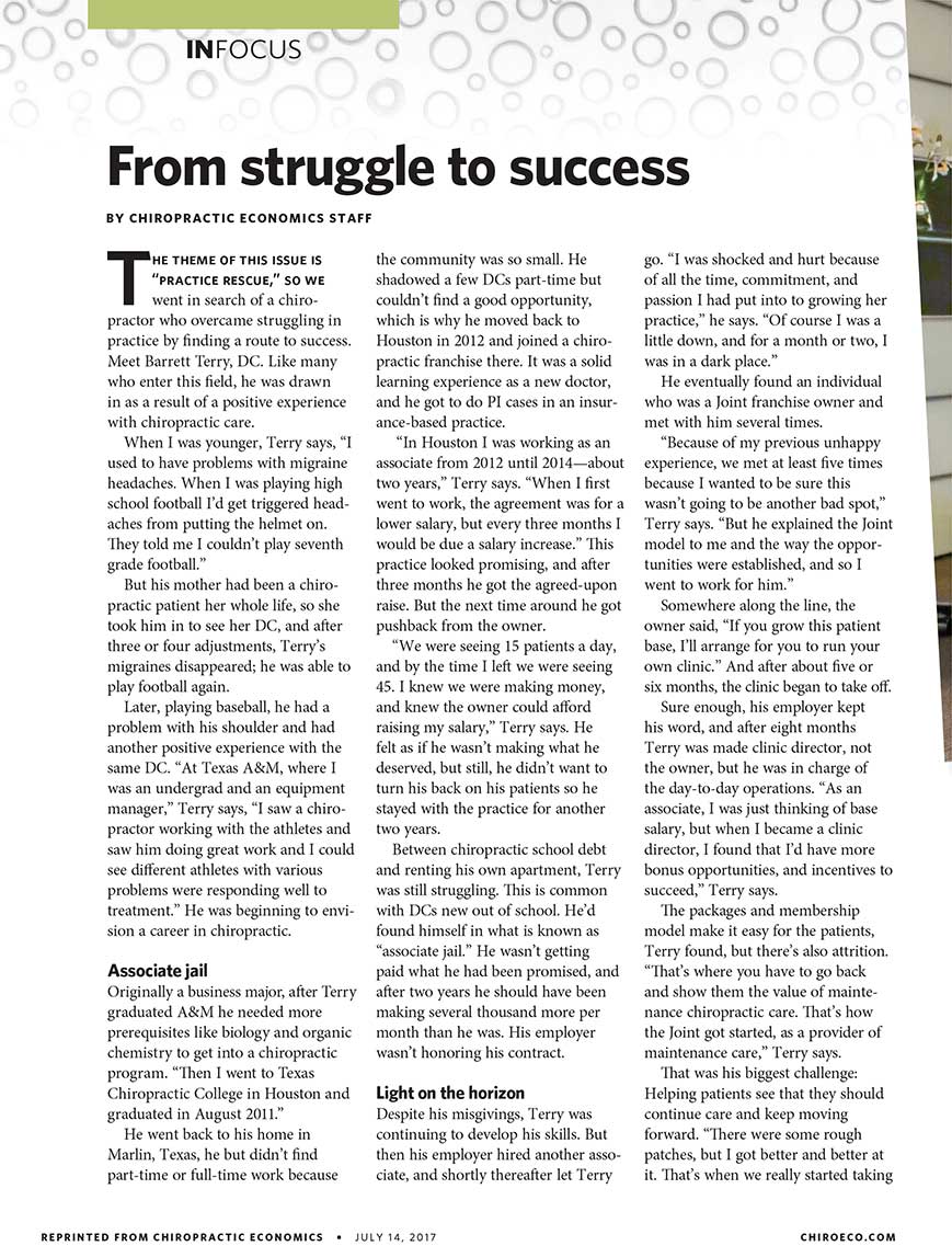 Chiropractic Economics Cover Story July 2017